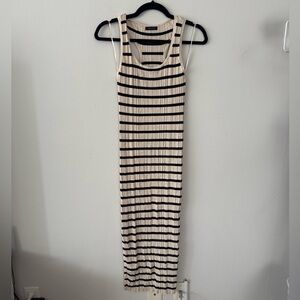 Dynamite Sleeveless Cream and Black Striped Ribbed Midi Dress